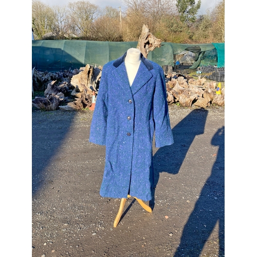 1220G - A selection of vintage clothing. A blue suit size 14 (shift dress and long jacket with white piping)... 