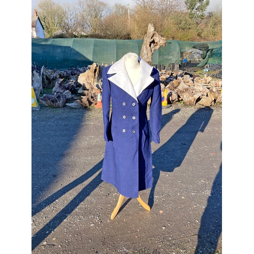 1220G - A selection of vintage clothing. A blue suit size 14 (shift dress and long jacket with white piping)... 