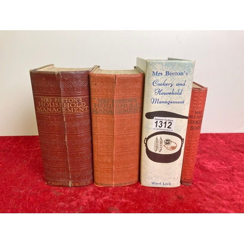 1312 - Mrs Beeton's Cookery and Household Management - dated 1923. Plus three other vintage Beeton's