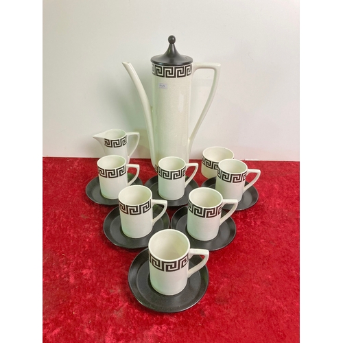 1134 - Vintage Portmeirion pottery art deco style coffee set, with cofee pot, milk jug, sugar bowl and six ... 