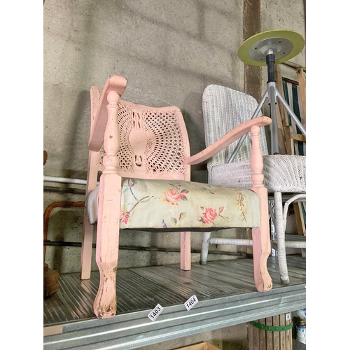 1403 - Pink wooden chair with upholstered seat