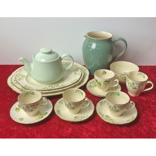 98 - Meakin serving plates, cups, saucers and bowl - along with a Denby jug and a Sadler teapot