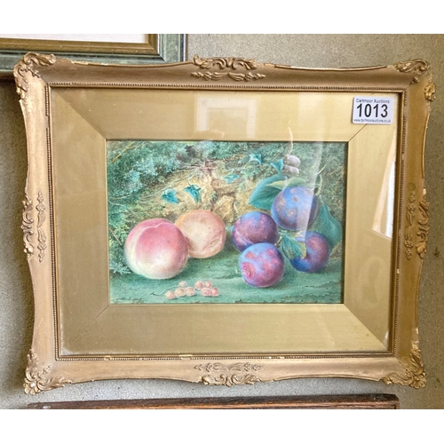 435 - 19thC still life watercolour of peaches, plums & redcurrants on a mossy bank
in old gilt frame. Date... 