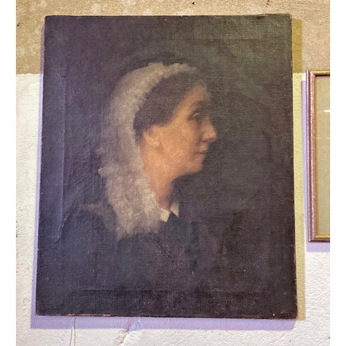 439 - By or in the style of, Walter Sickert. Bust length portrait of a lady, in profile
and wearing a lace... 