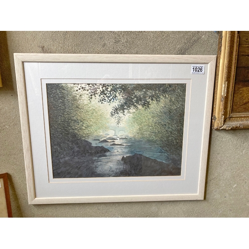 442 - Colin Bentley 1982; watercolour view of a rocky River Teign gorge to Fingle Bridge, Dartmoor. Galler... 