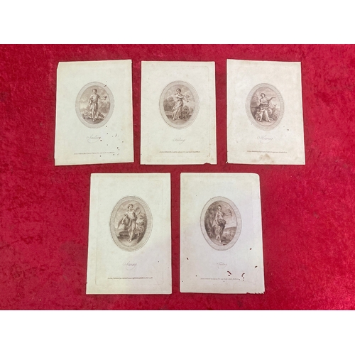 443 - Folio of 5 Antique stipple engravings “The Five Senses” published 1788. 8 x 6”