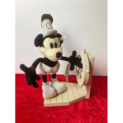 128 - Limited edition Steiff Mickey Mouse Steamboat Willie, some marks, face is cracked