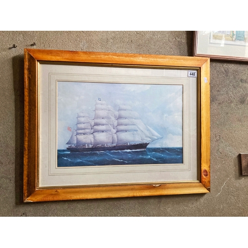 448 - Prints depicting a ship in full sail - Frame approx  72 cm x 56 cm