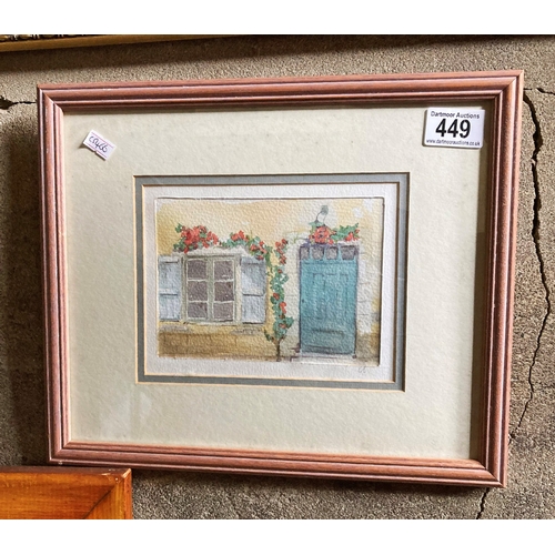 449 - Watercolour depicting a cottage door and window signed CB - Frame approx  32 cm x 29 cm