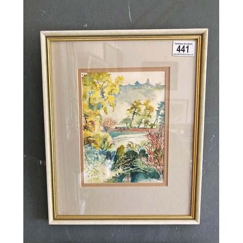 441 - Monique Partridge. A landscape watercolour, signed, 14 x 11”