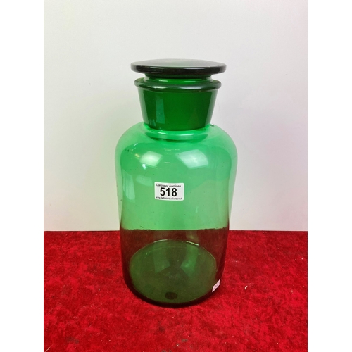 518 - Large green glass lidded jar - approx 35 cm tall