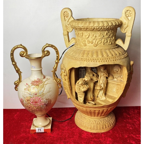 71 - Impressive Grecian urn style lamp along with a Thomas Forester vase as found