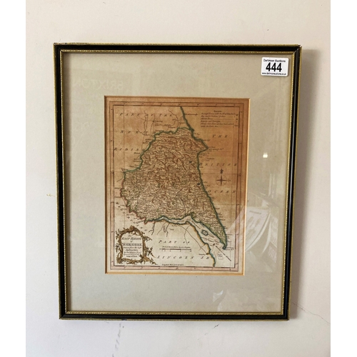 444 - Antique hand coloured map of the East Riding of Yorkshire, published
1764, 16 x 14”