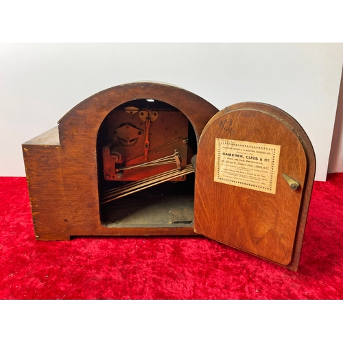 65 - Wooden cased mantle clock with inlaid detail, a/f