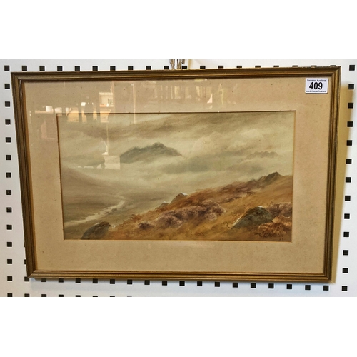 409 - R W Holman: a signed watercolour of a misty Dartmoor landscape, dated ‘21 15 x 22