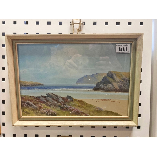 411 - Reginald Daniel Sherrin, a west country coastal view with sandy beach & heather clad rocks, signed l... 