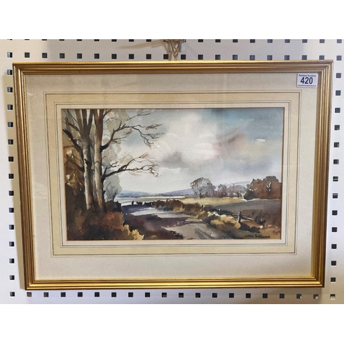 420 - John Snelling; a view of a country lane, signed, watercolour 17 x 22”