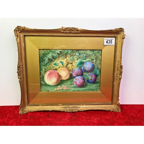 435 - 19thC still life watercolour of peaches, plums & redcurrants on a mossy bank
in old gilt frame. Date... 