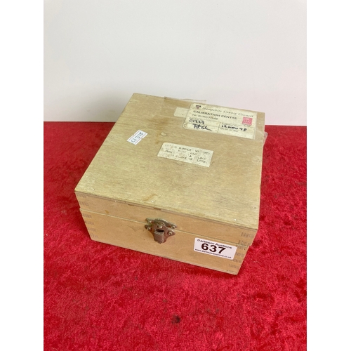 637 - Boxed metal calibrated weight,