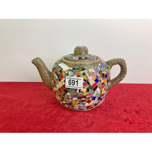 691 - Terracotta teapot with handmade mosaic design