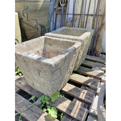 44 - Two square concrete garden pots