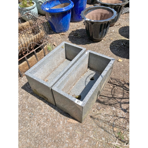 81 - 2 granite planters - 45 cm x 22 cm x 22 cm tall