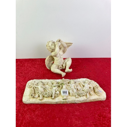 888 - Plaster cherub plaque and a resin cherub figure