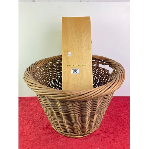 893 - Wicker log basket and a Fortnum and Mason large wine box