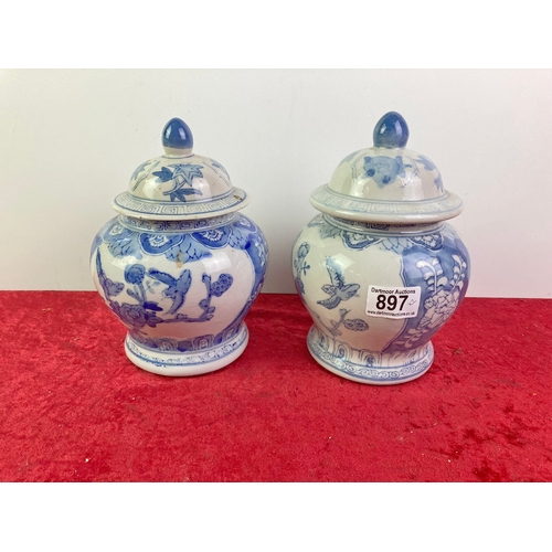 897 - Pair of Oriental blue and white vases/ginger jars