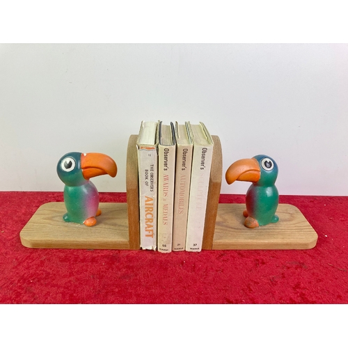 918 - Observer books with woodpecker bookends