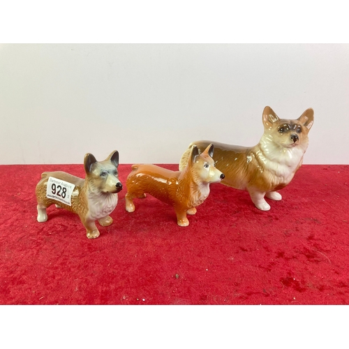 928 - 3 corgi dog ornaments