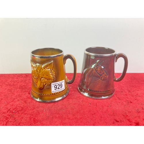 929 - Sylvac horse and fox tankards