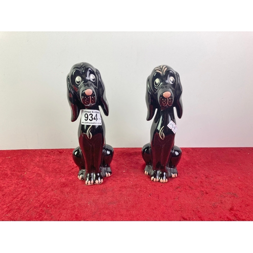 934 - Pair of spotty eared ceramic dogs tallest 23 cm