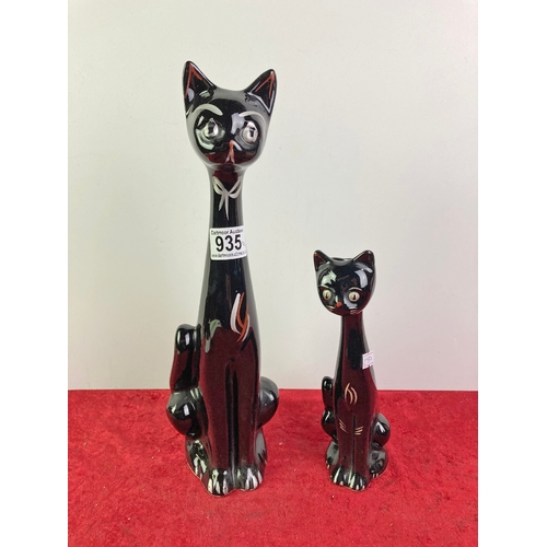 935 - 2 tall ceramic cats, tallest 36 cm