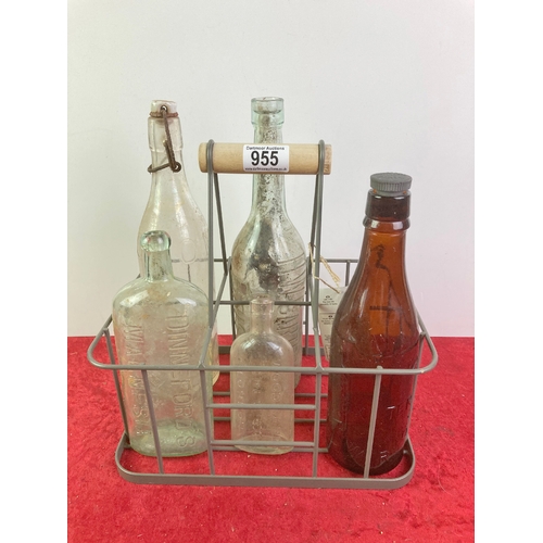 955 - Bottle carrier with vintage bottles