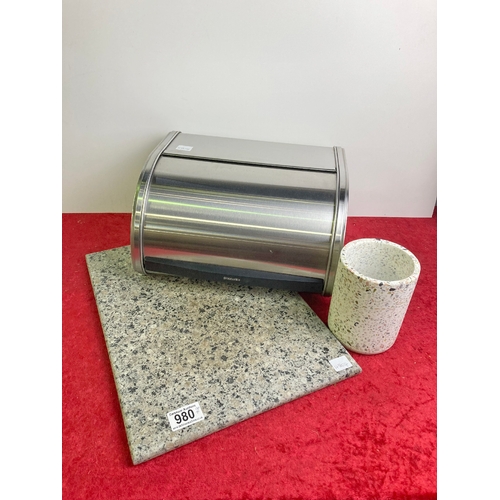 980 - Marble chopping board and steel bread bin