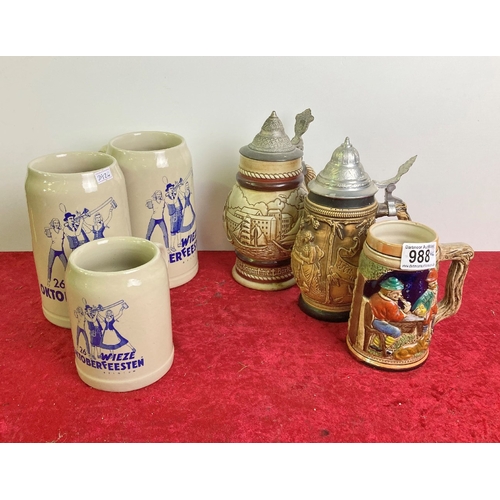 988 - A collection of beer steins and tankards