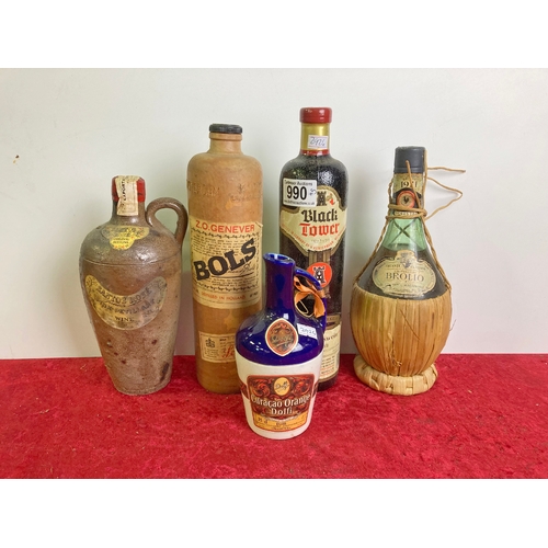 990 - 1971 Chianta, Black Tower, Bols, Curacao Orange Dolfi, Santos Rose bottles (again with contents!)