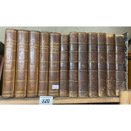 320 - 5 leather bound volumes of the quarterly review - dated 1842, 1844, 1841