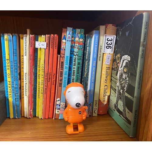 336 - A selection of children's books including Noddy and Ladybird books along with a NASA Snoopy