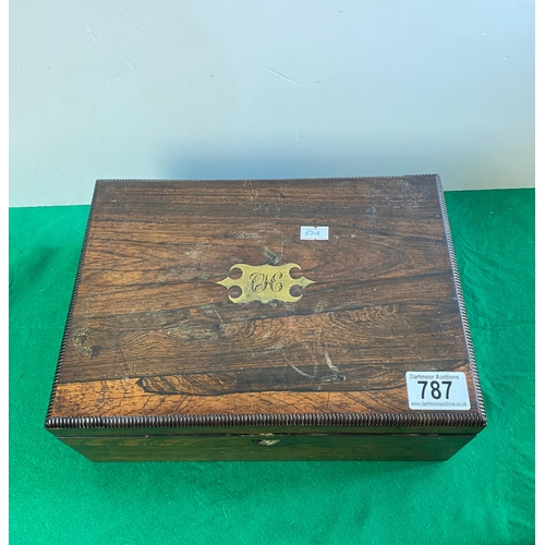 787 - Wooden box containing sewing items