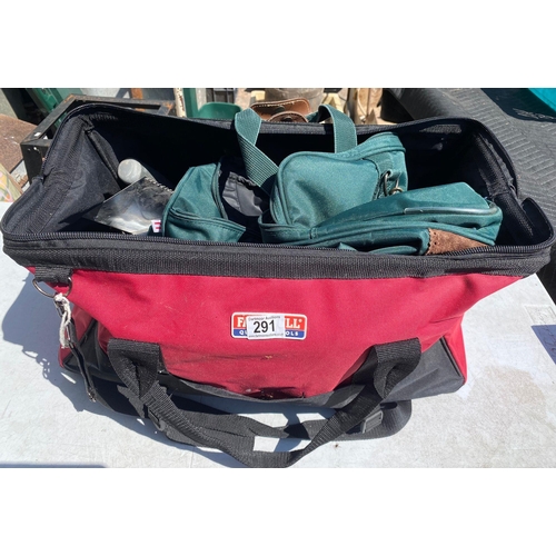 291 - 2 sports bags containing tools including a Bosch cordless Secateur