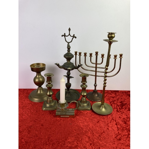 40 - Collection of brass candle holders