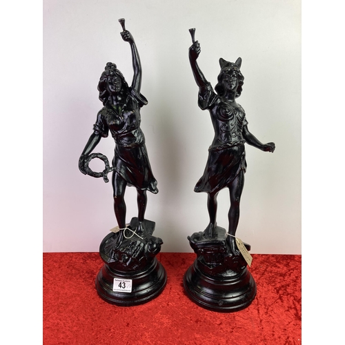 43 - Pair of spelter godesses approx 53cm tall