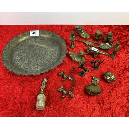 46 - Collection of miniature brass trinkets on a tray