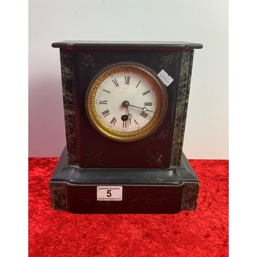 5 - Smart marble mantle clock with etched detail 25cm high A/F