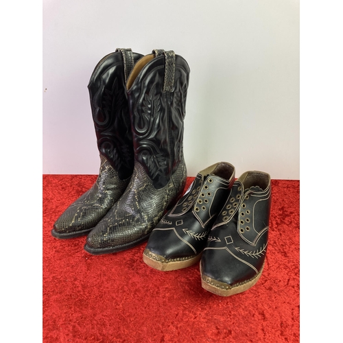 89 - Pair of Loblan western boots, and leather clog style shoes