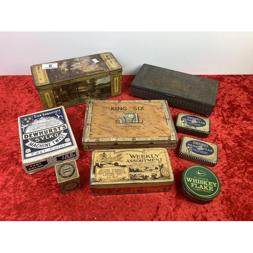 9 - Really interesting vintage tins, nice wooden cigar box, and Dewhurst Sylko box