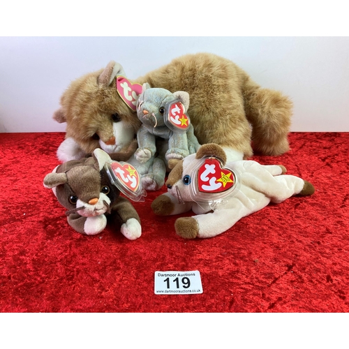 119 - Large Ty Al E Cat with 3 Beanie Baby cats