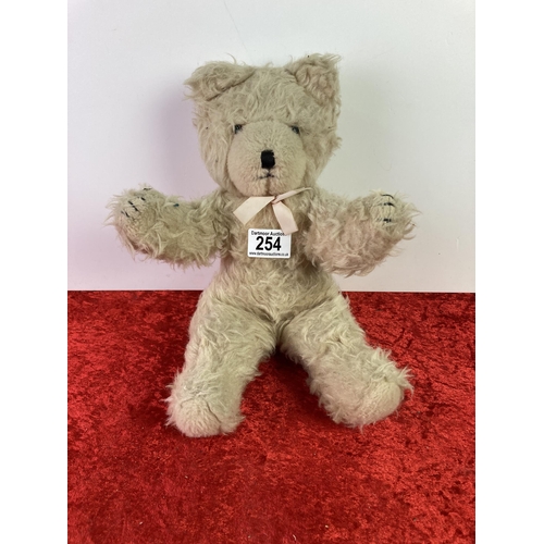 254 - Vintage blonde teddy bear with stitched nose, 35cm ear to paw